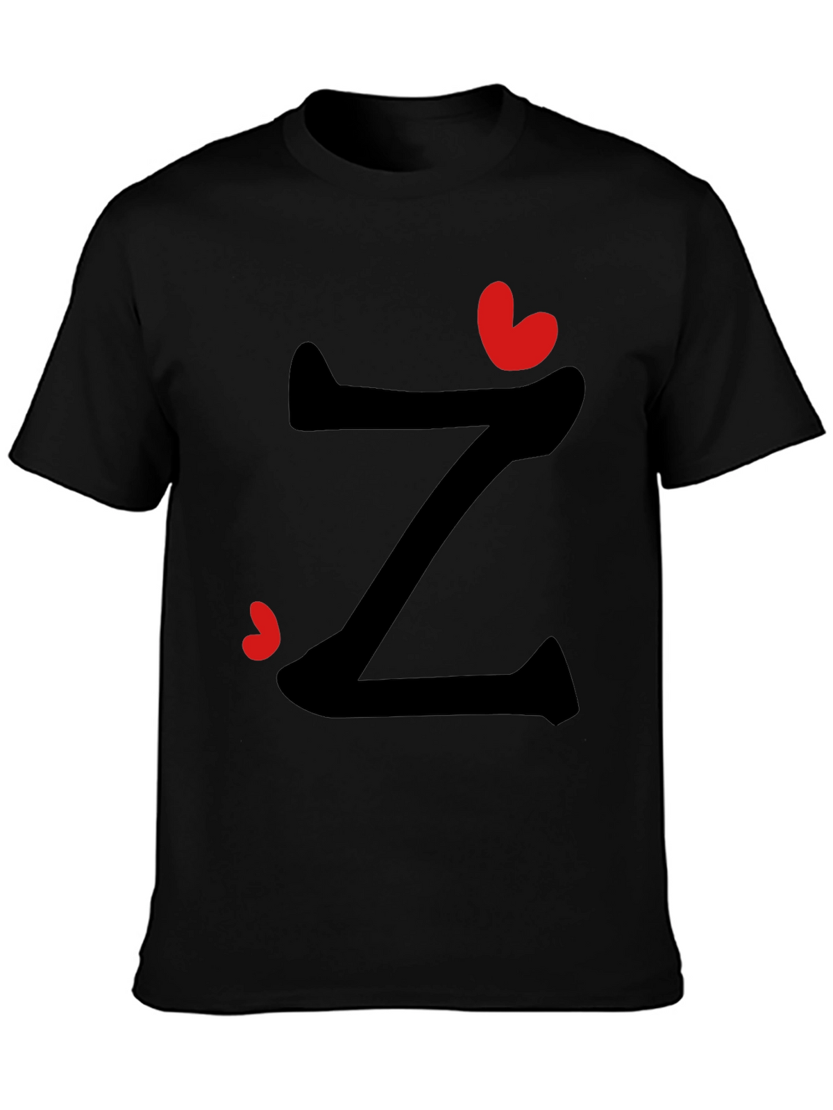 Stylish Z Heart Graphic Tee - Black