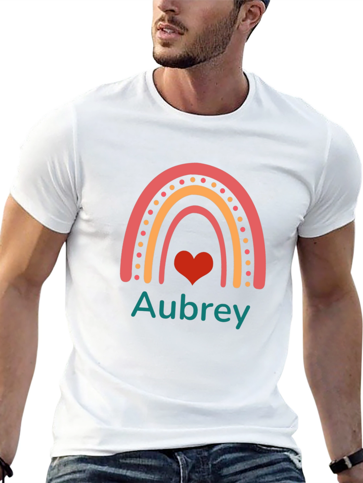 Aubrey Rainbow Heart Personalized Tee