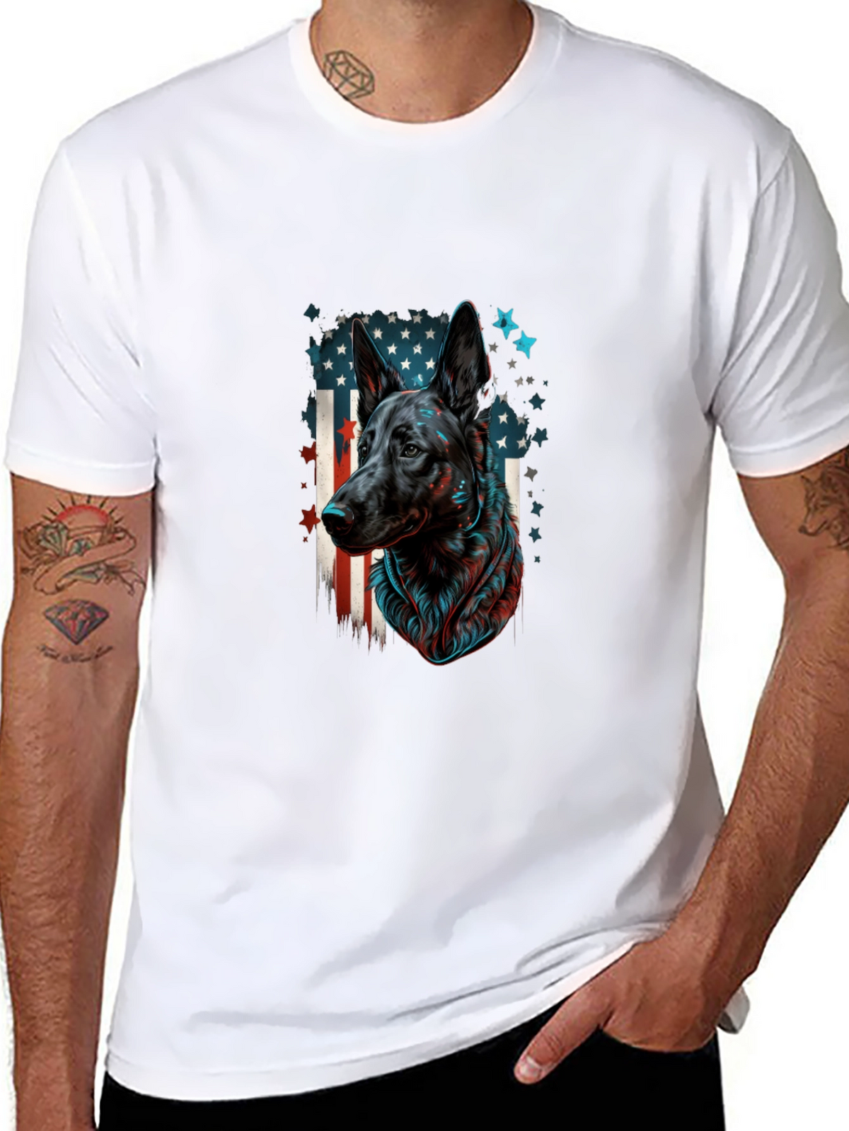 German Shepherd American Flag Graphic Tee