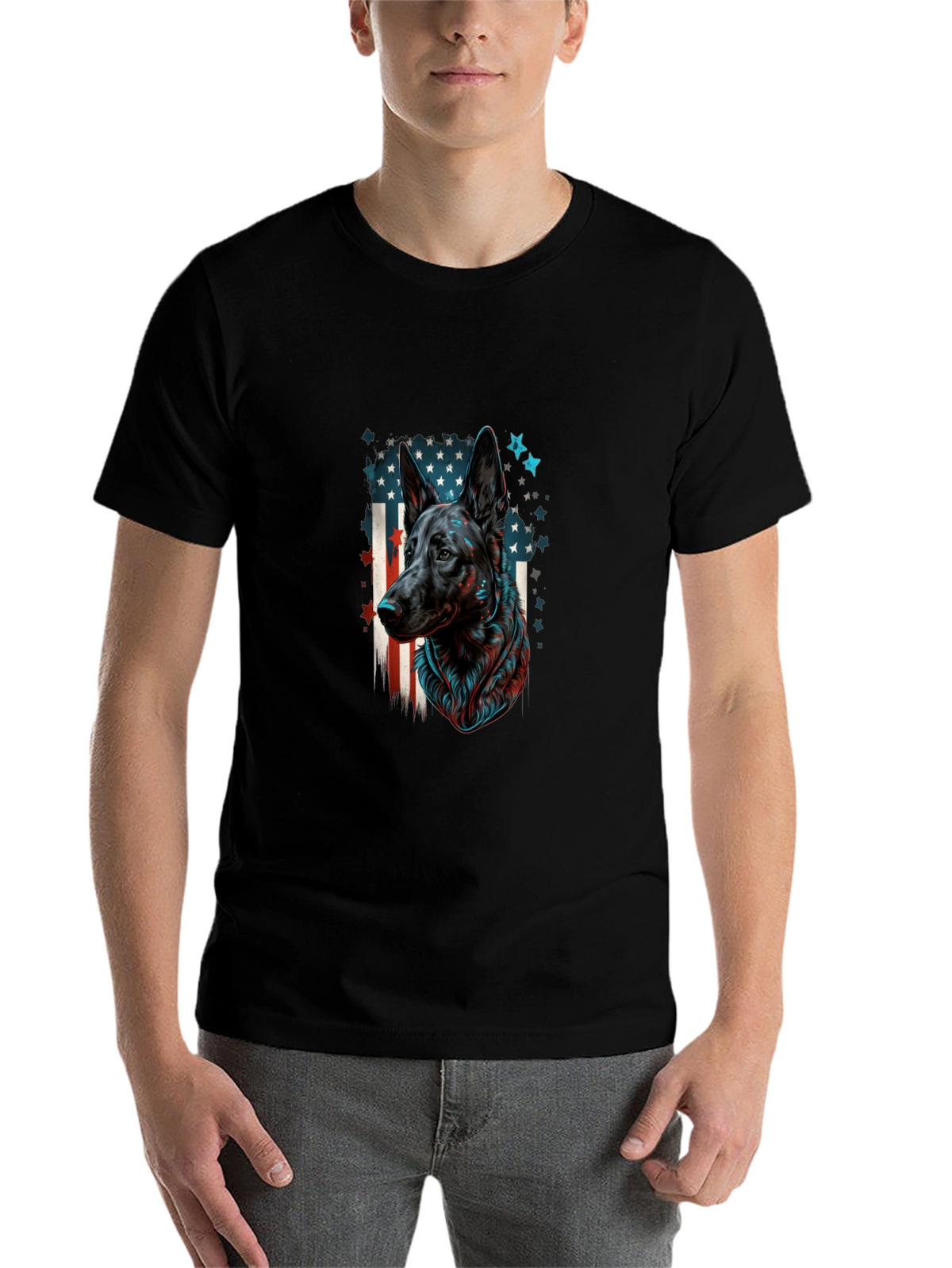 German Shepherd American Flag Graphic Tee