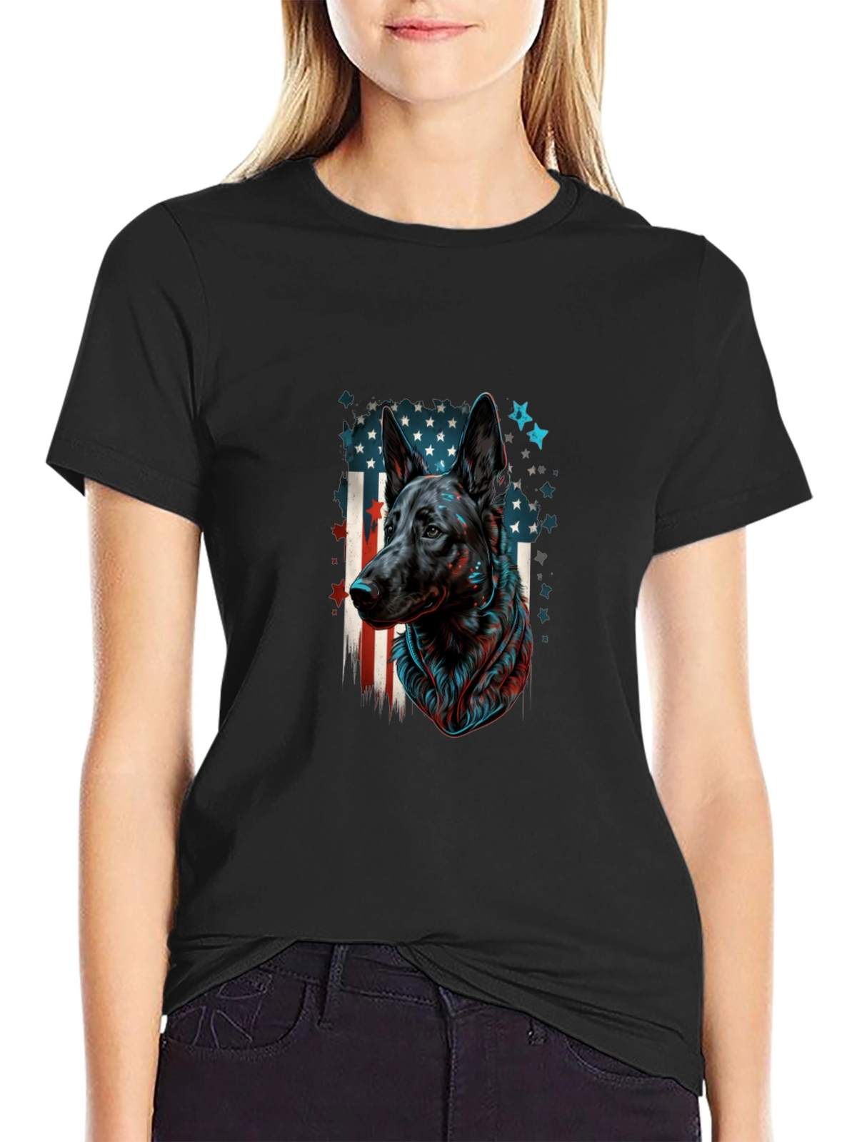 German Shepherd American Flag Graphic Tee