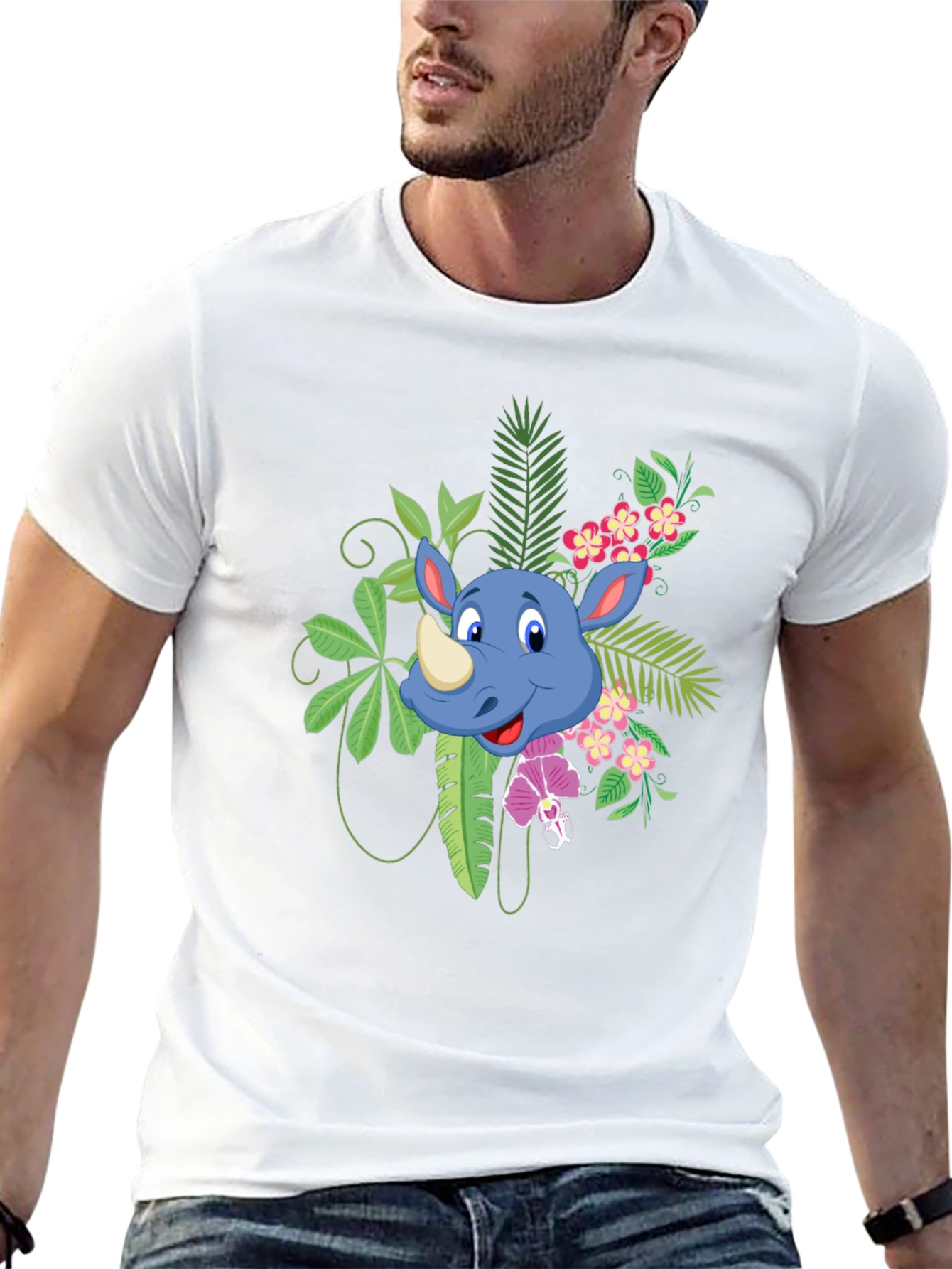 Tropical Rhino Graphic Tee - Black Casual Shirt