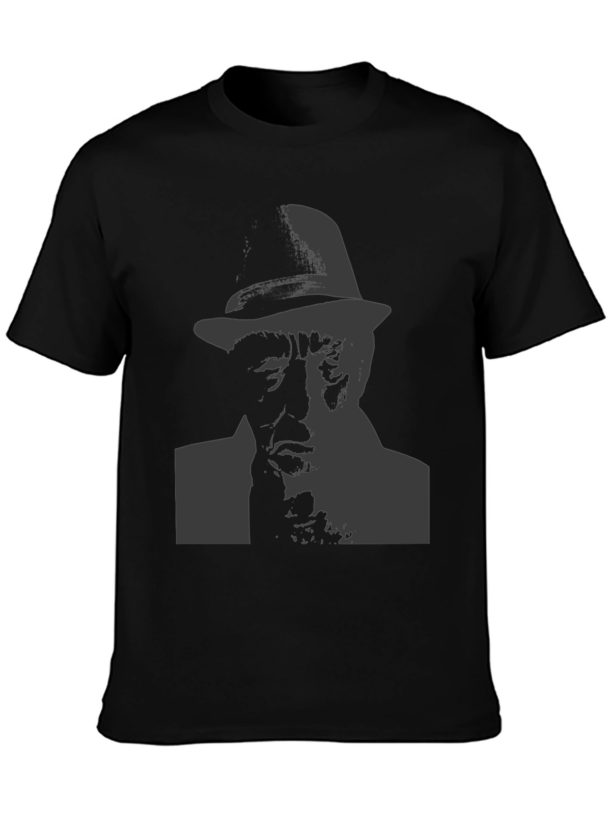 Black T-Shirt with Man in Hat Graphic