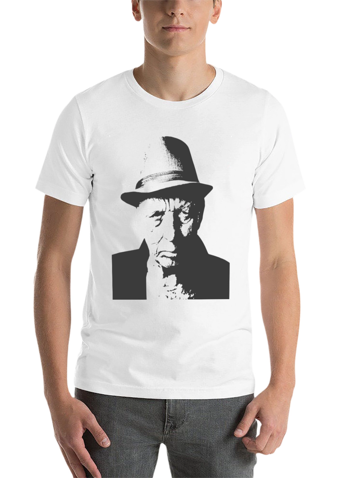 Black T-Shirt with Man in Hat Graphic
