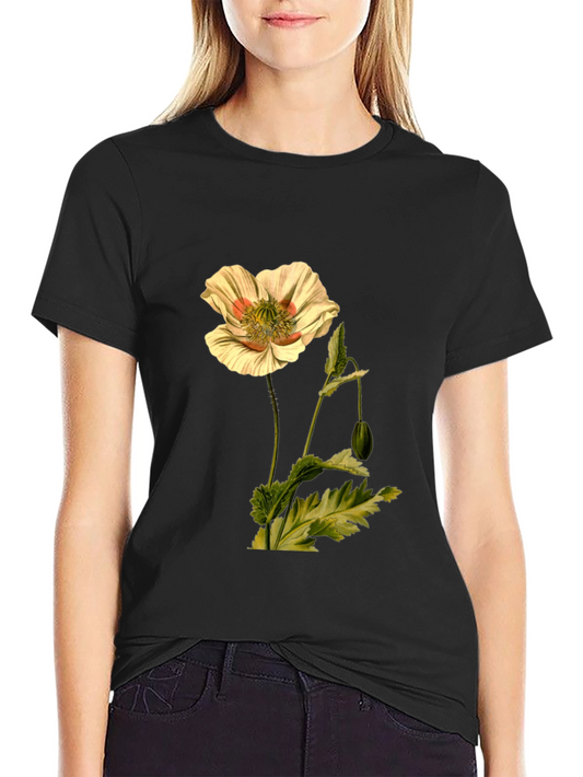 Botanical Flower Print Black T-Shirt