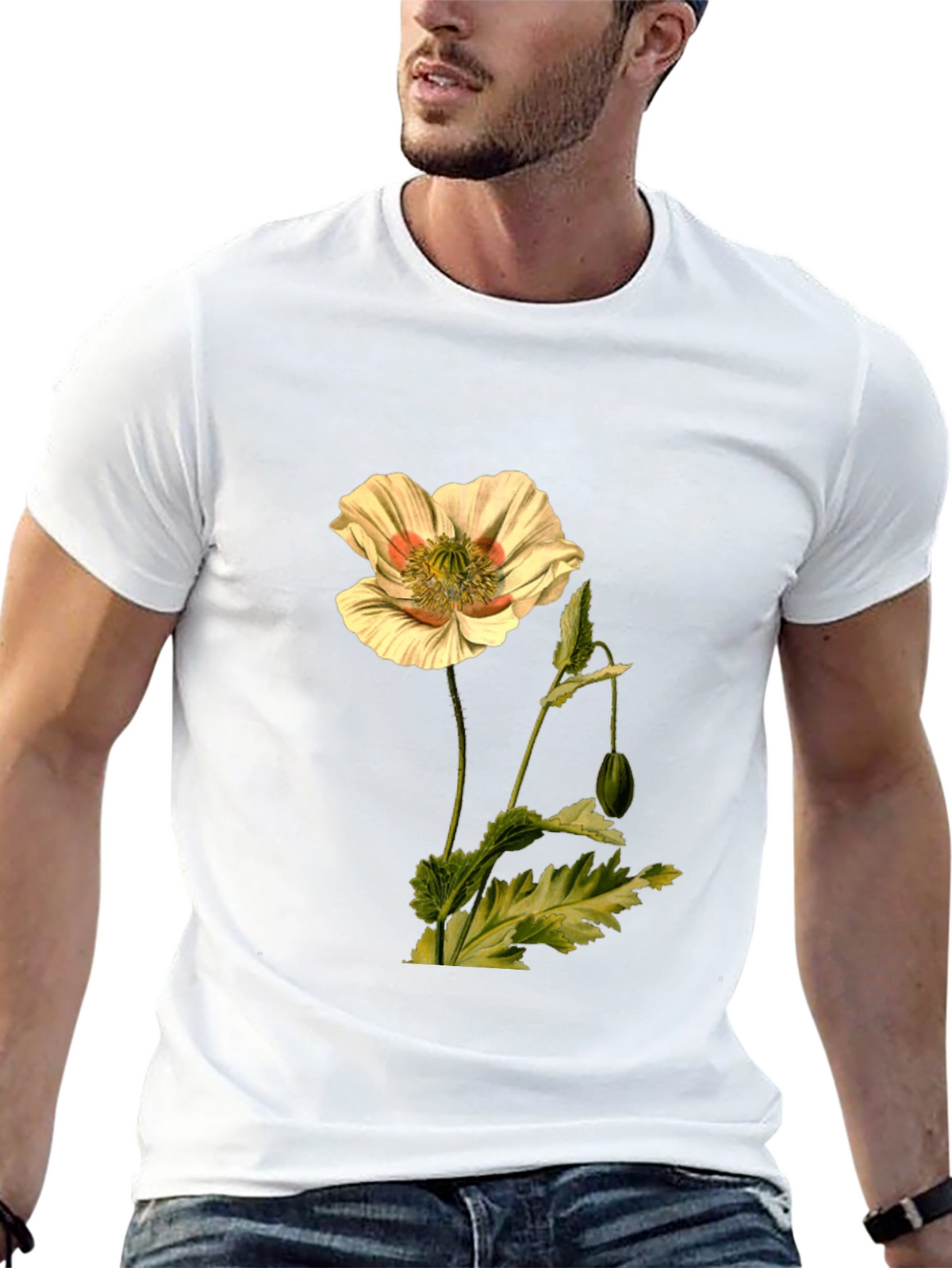 Botanical Flower Print Black T-Shirt