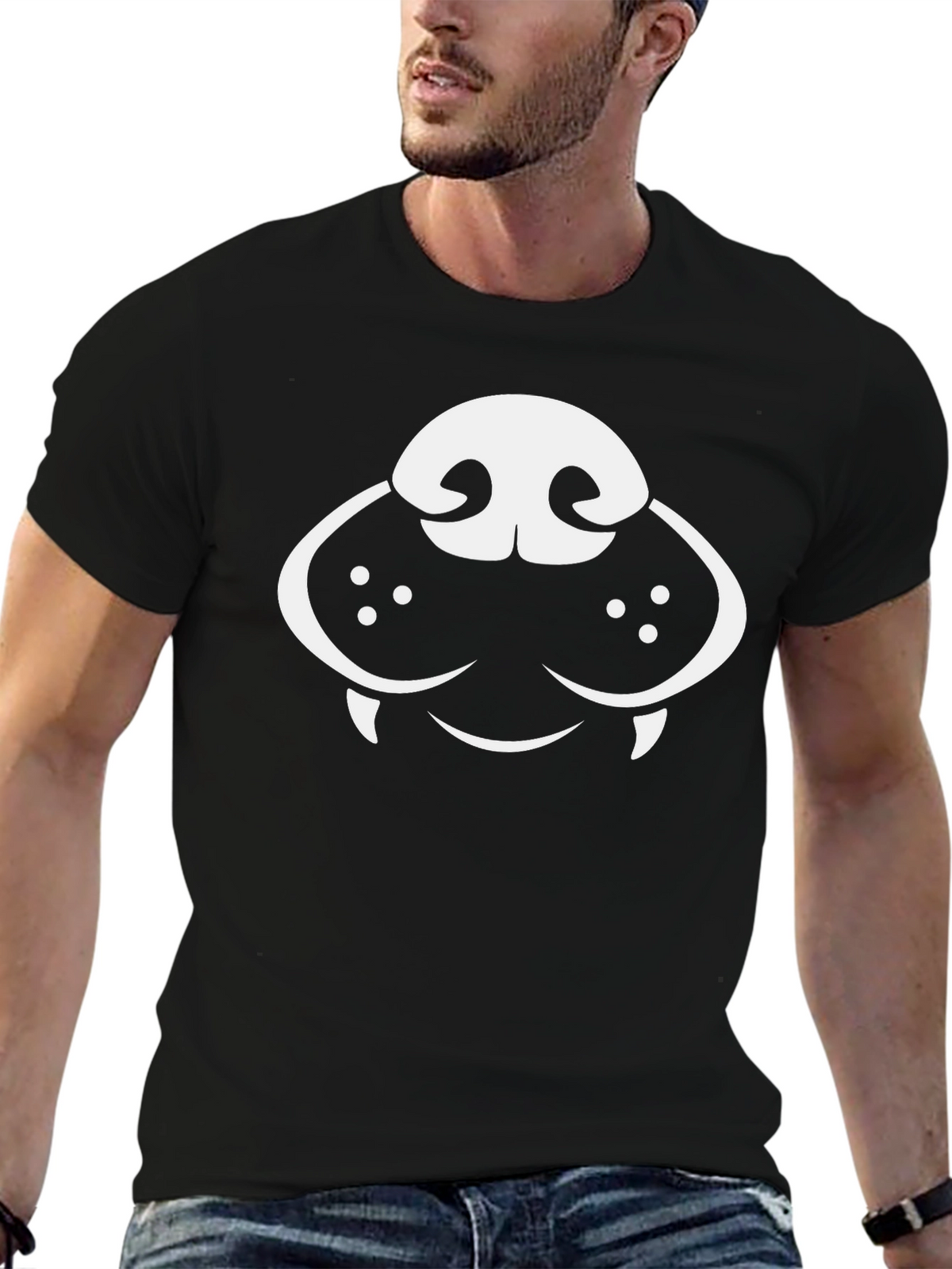 Dog Face Graphic Tee - Black Cotton T-Shirt