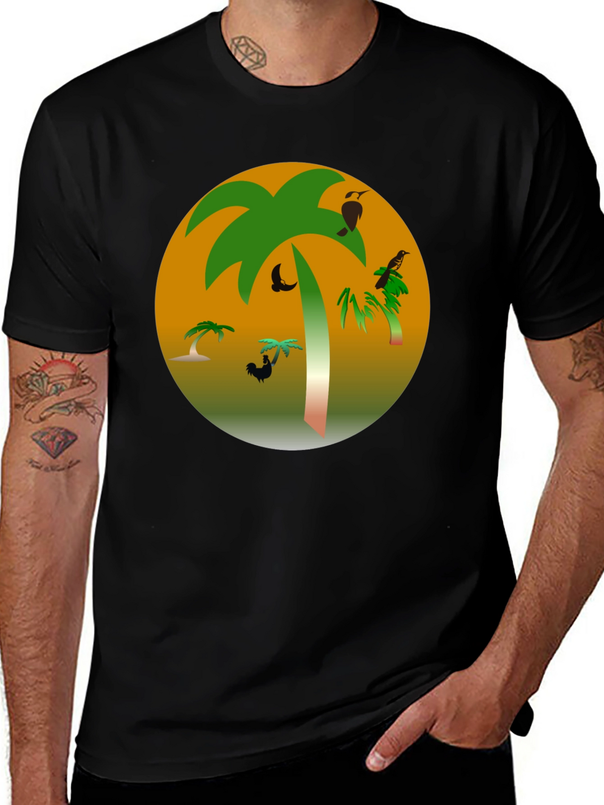 Tropical Palm Tree Graphic Black T-Shirt