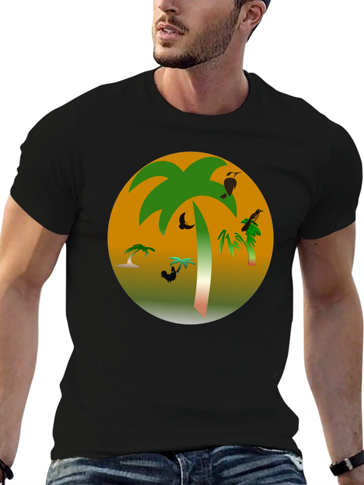 Tropical Palm Tree Graphic Black T-Shirt