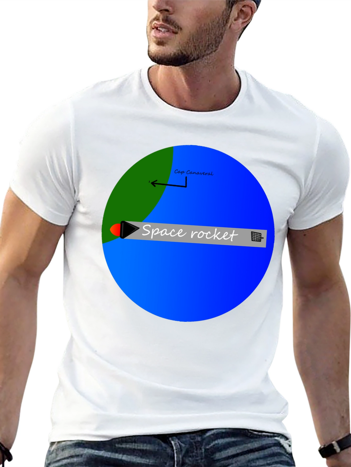 Space Rocket Graphic Black T-Shirt