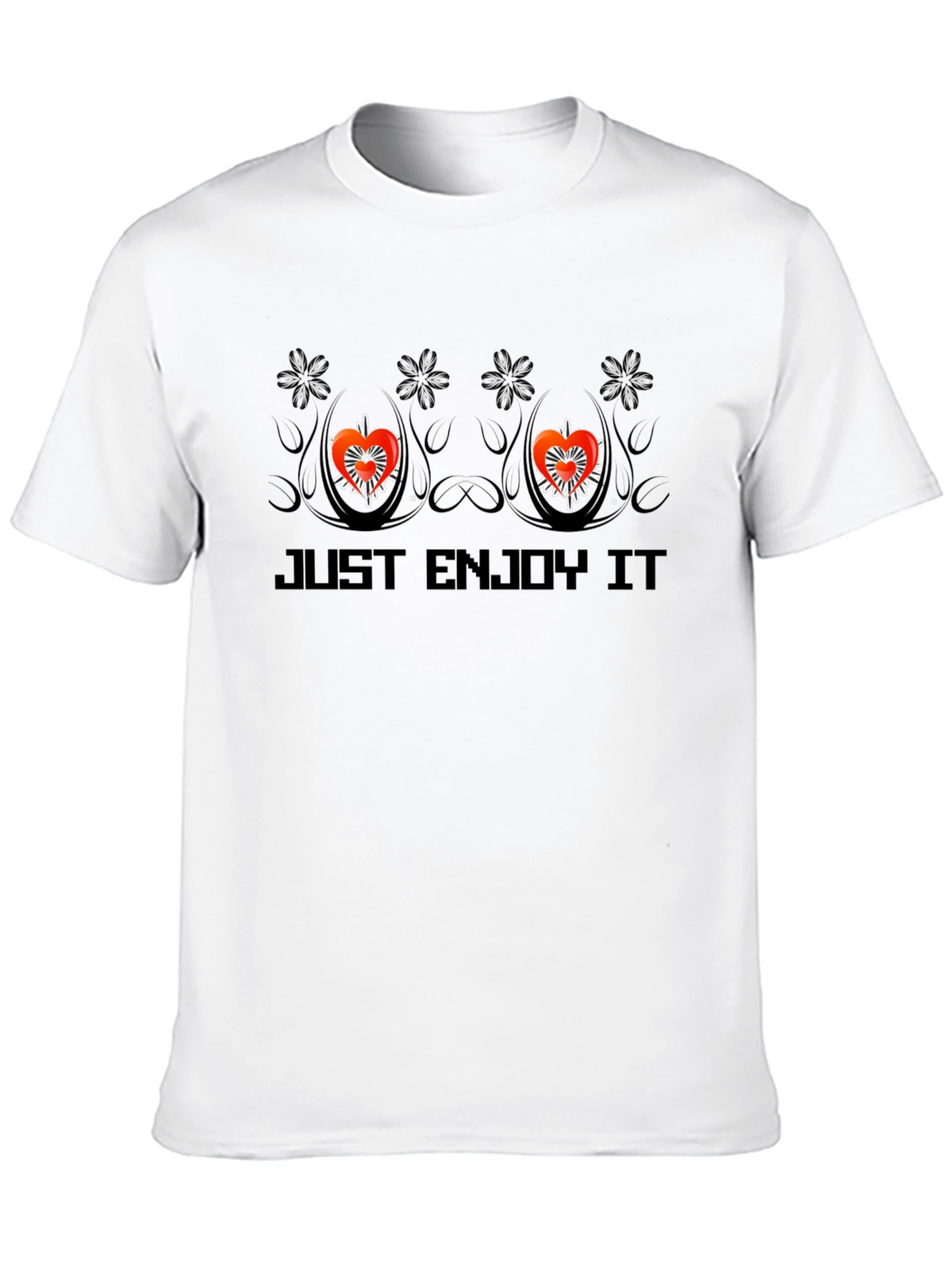 Just Enjoy It Tee - Heart Design Black T-Shirt