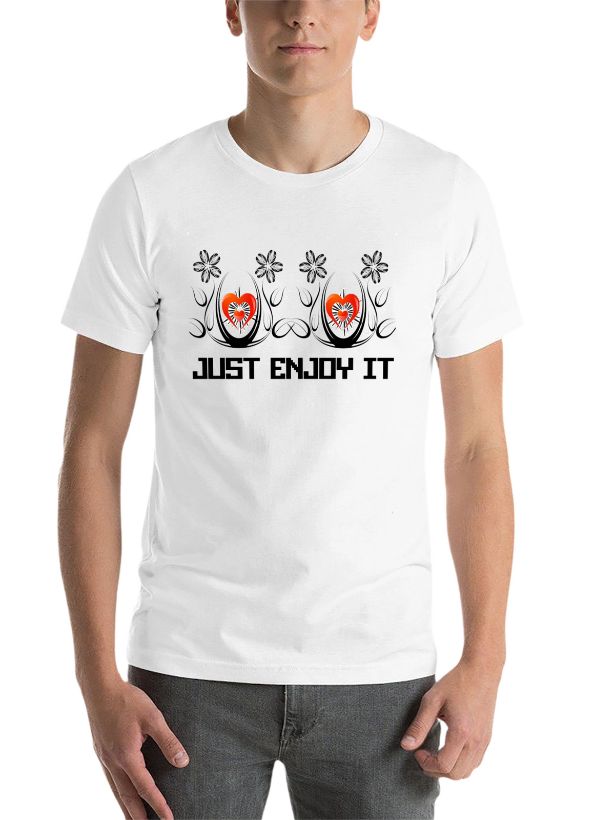 Just Enjoy It Tee - Heart Design Black T-Shirt