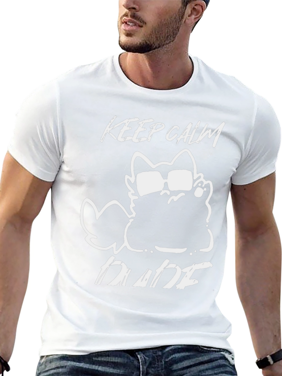 Keep Calm Dude Cat Graphic T-Shirt