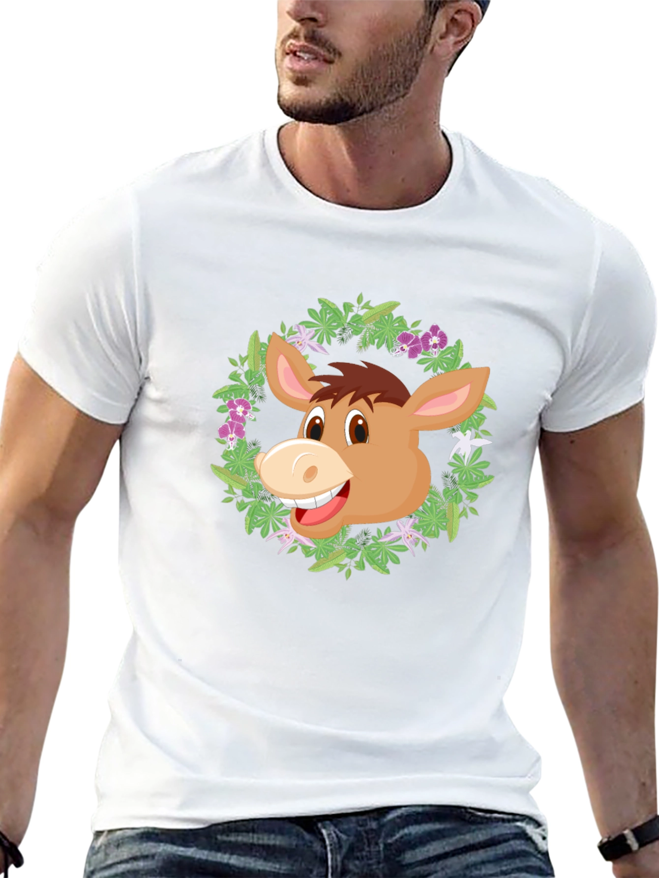 Donkey Floral Wreath Graphic T-Shirt