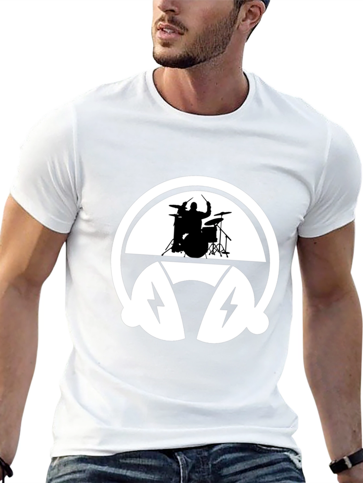 Drummer Headphone Graphic Tee - Black Cotton T-Shirt