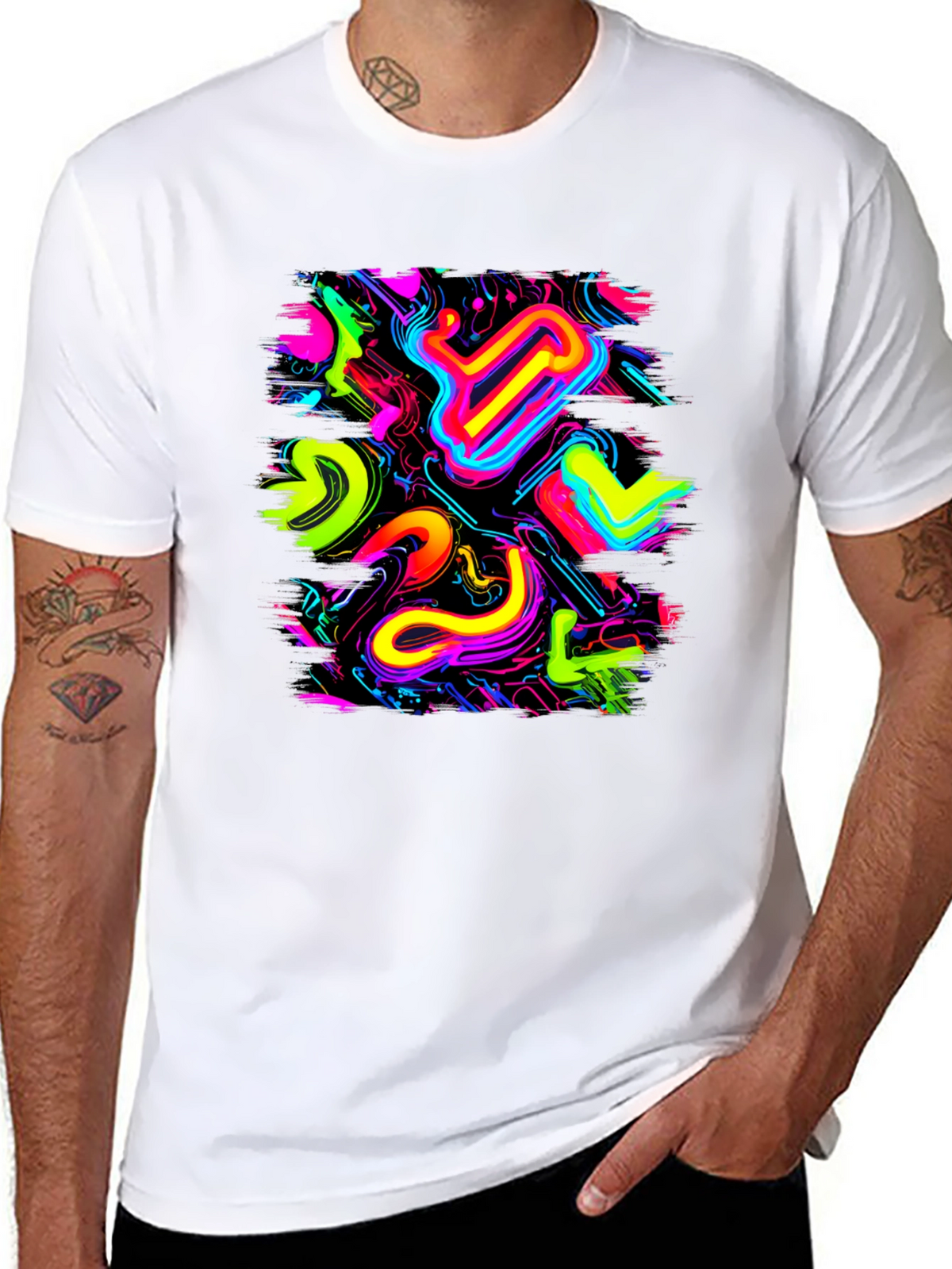 Neon Abstract Graphic Black T-Shirt