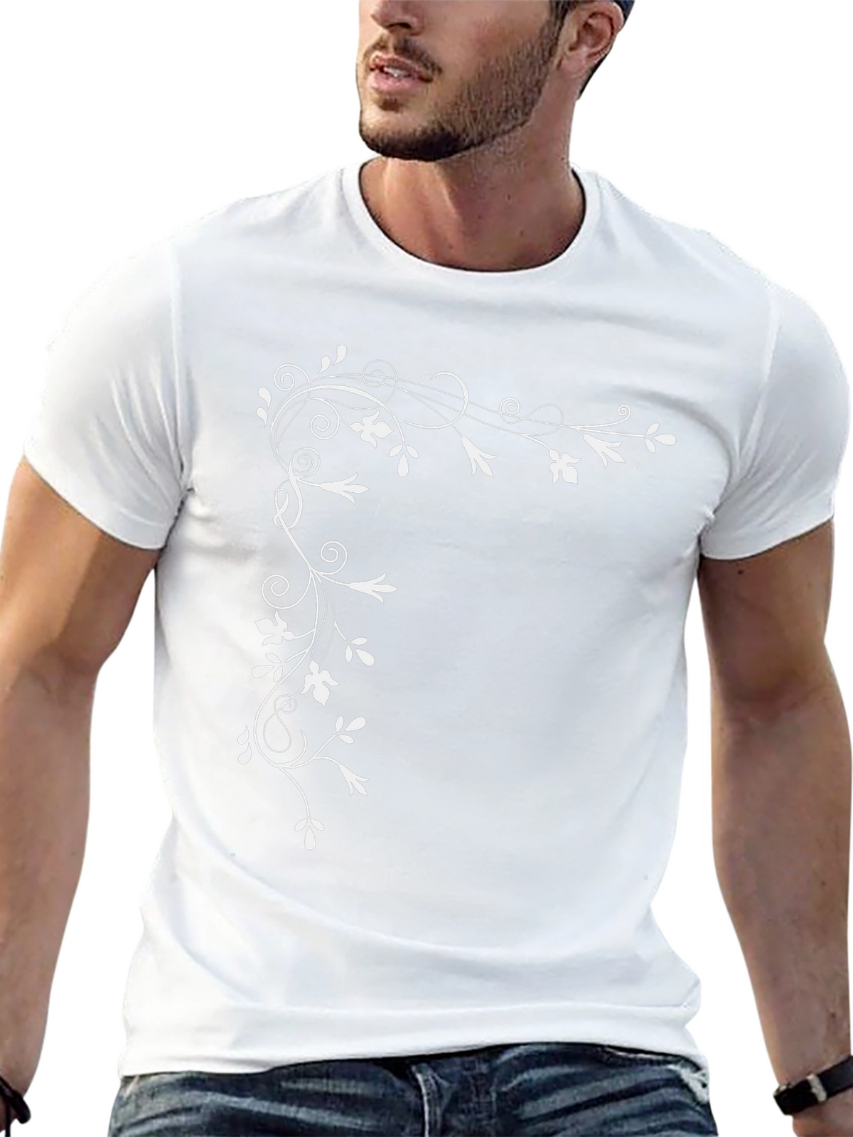 Elegant Floral Vine Black T-Shirt