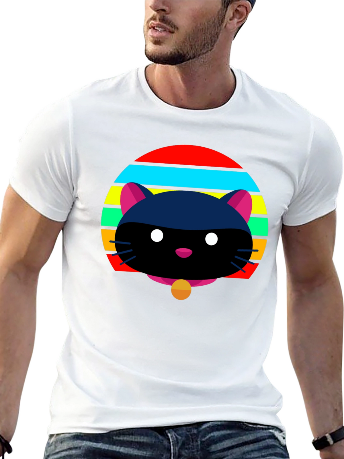 Retro Cat Graphic Tee - Black