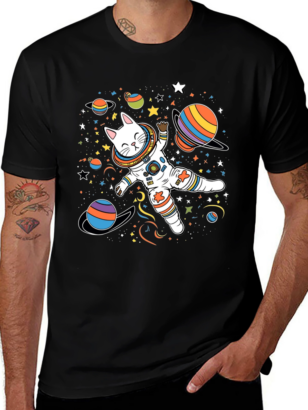 Cosmic Cat Astronaut T-Shirt - Space Adventure
