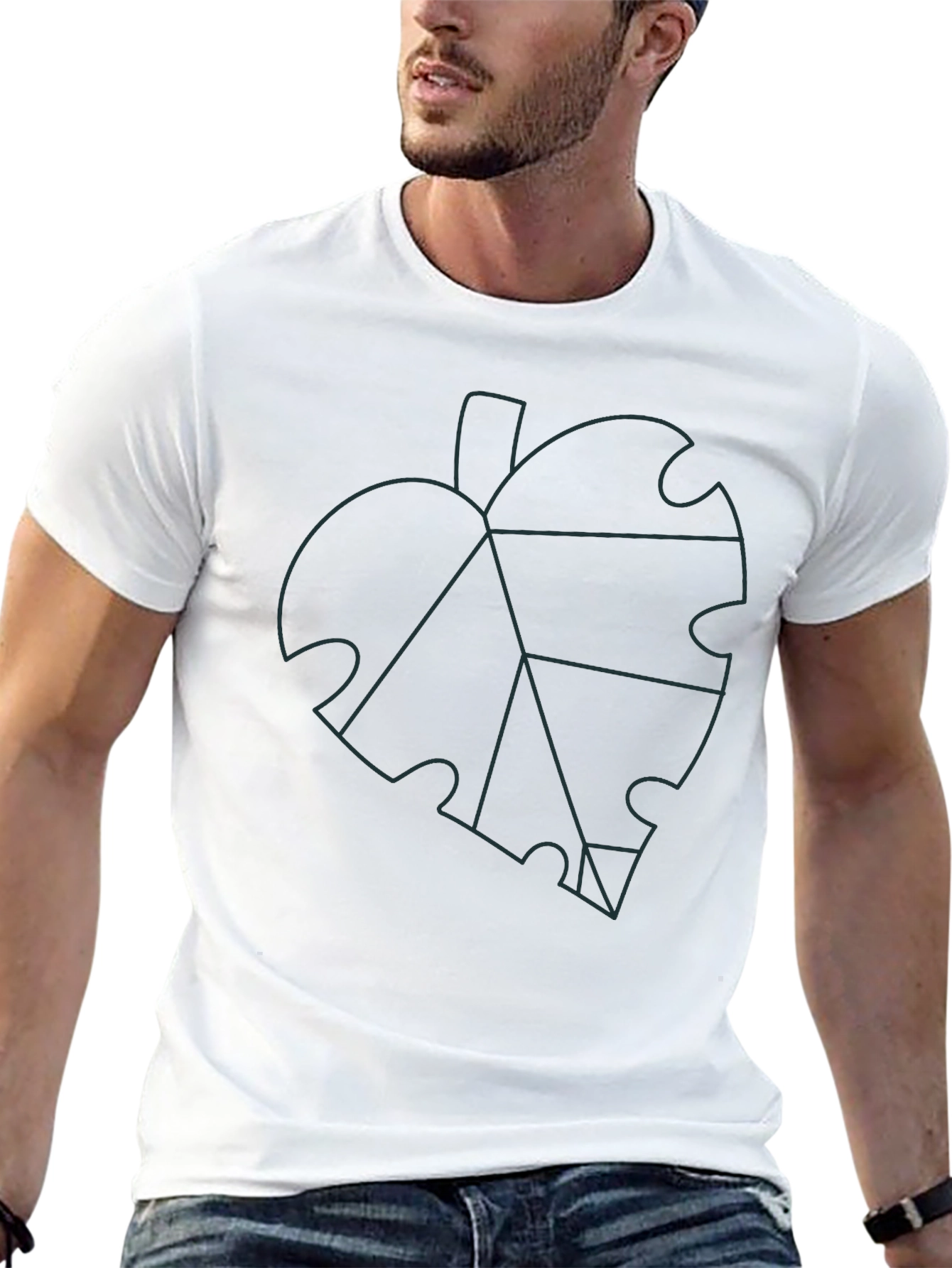 Geometric Leaf Graphic Tee - Black