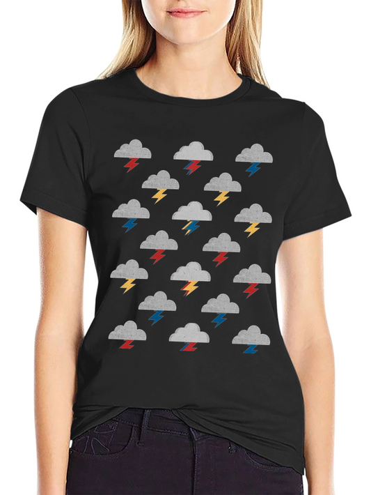 Stormy Weather T-Shirt - Gray Clouds & Colorful Lightning Bolts