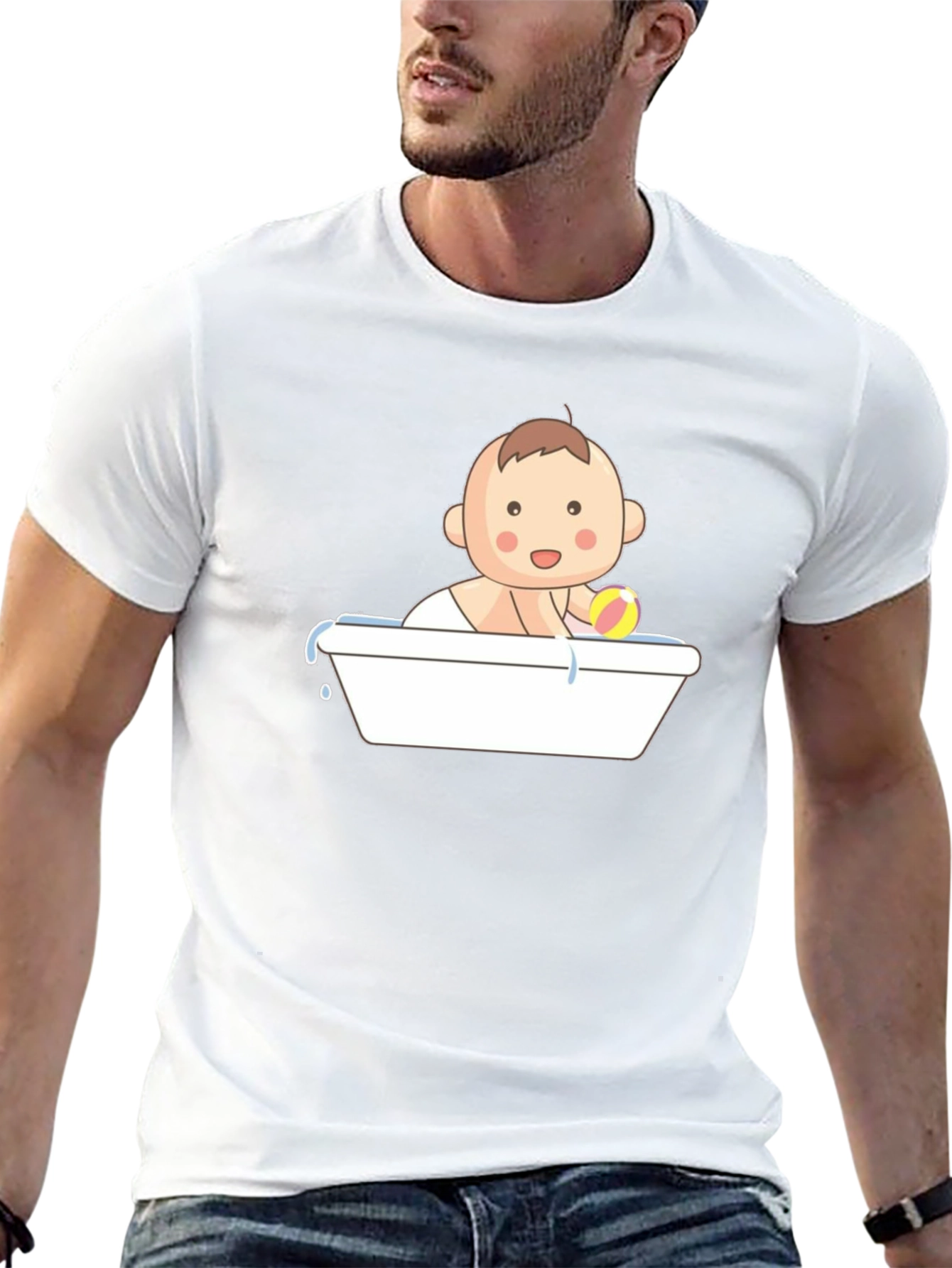Baby in Tub Graphic Tee - Black Cotton T-Shirt