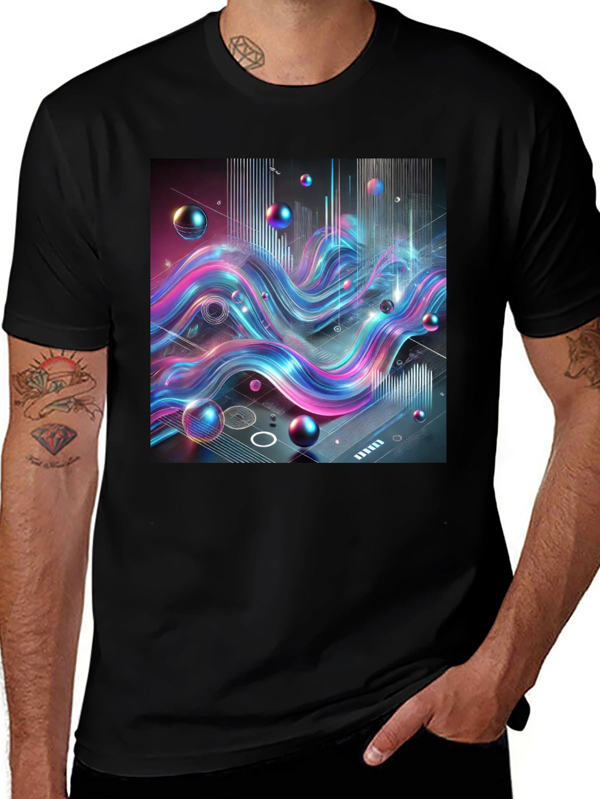 Abstract Wave Graphic Tee - Modern Style