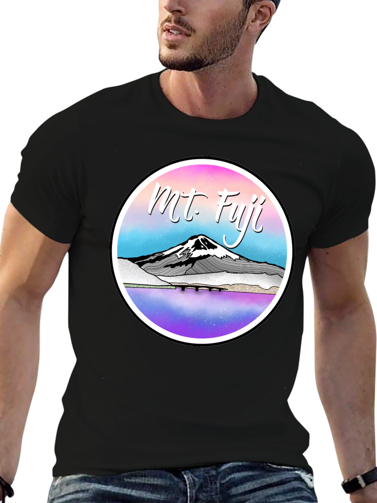 Mt. Fuji Graphic Tee - Black Cotton Blend T-Shirt