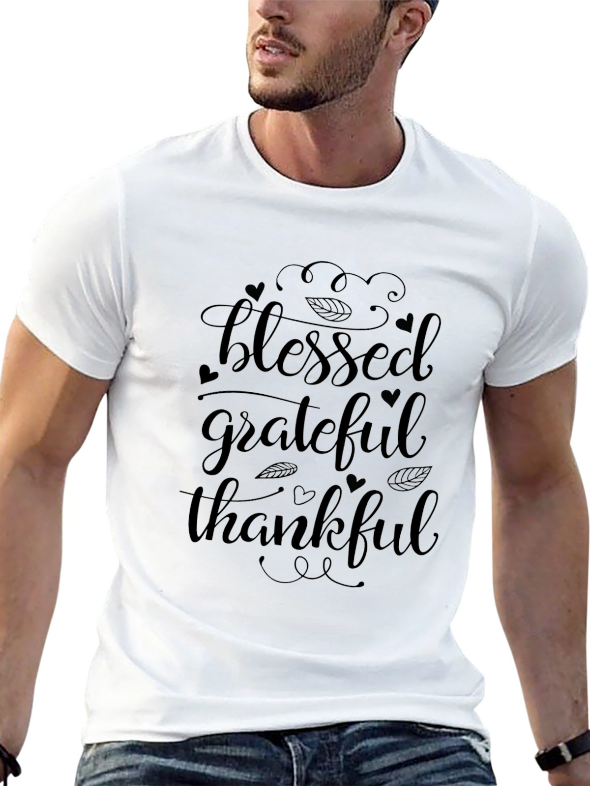 Blessed Grateful Thankful Black Graphic T-Shirt