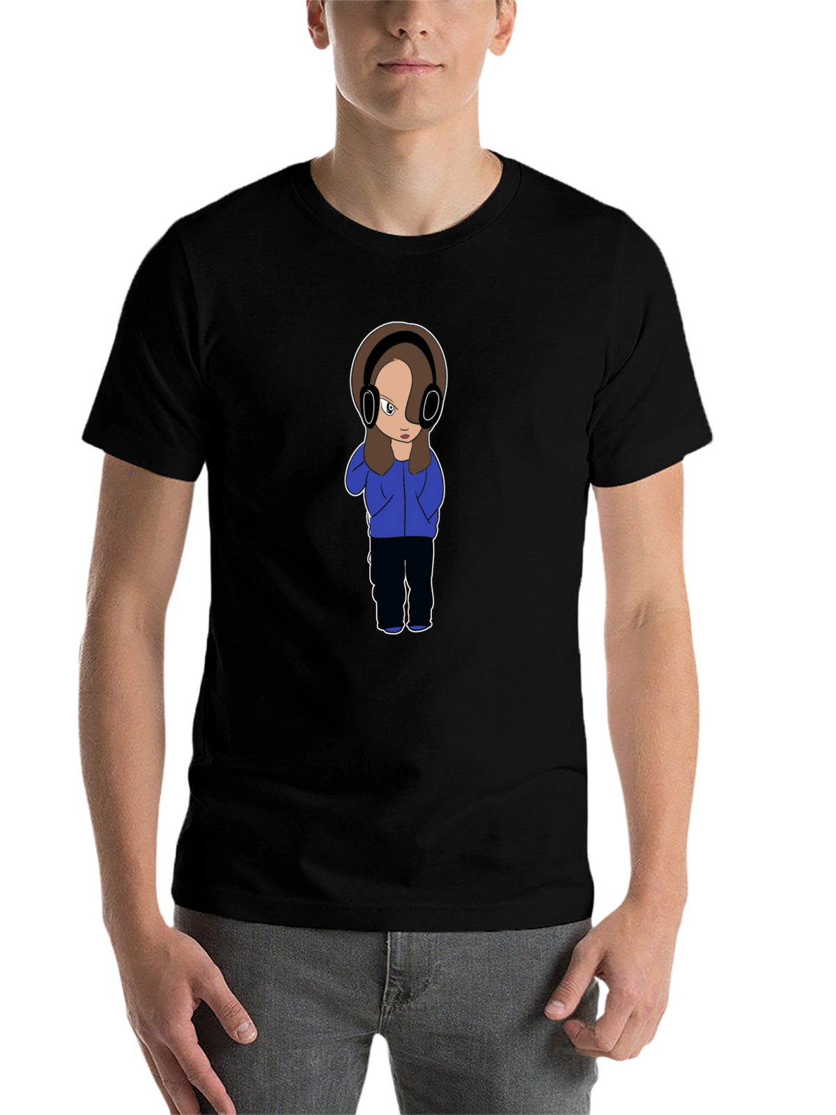 Cartoon Girl with Headphones Graphic T-Shirt