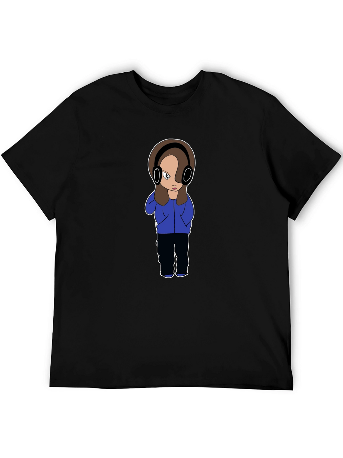 Cartoon Girl with Headphones Graphic T-Shirt
