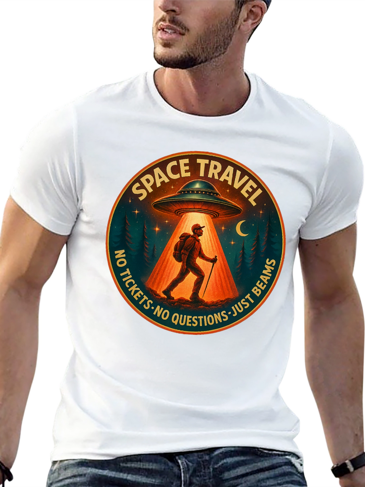 Space Travel UFO Abduction Graphic Tee