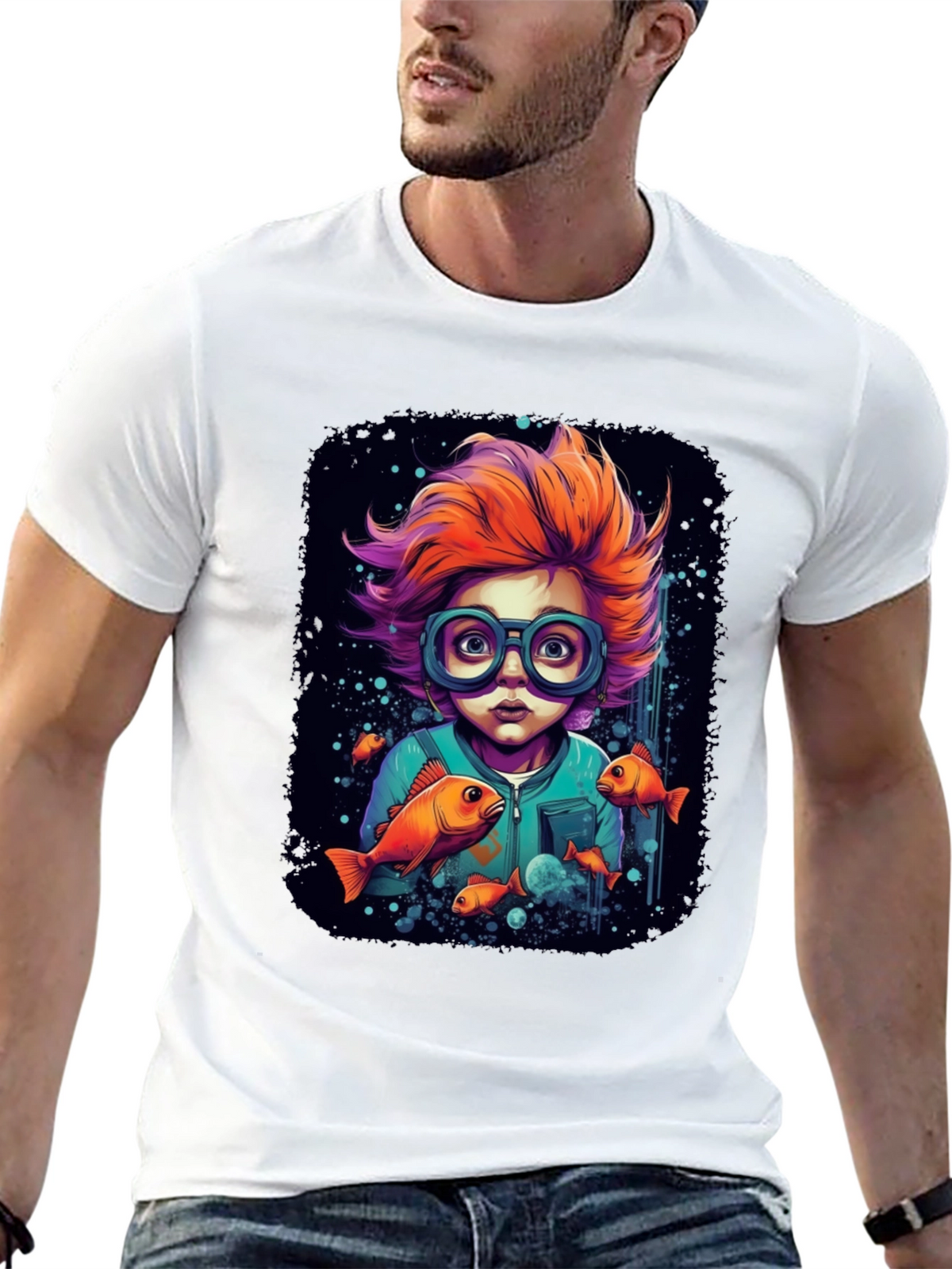 Boy with Fish Graphic T-Shirt