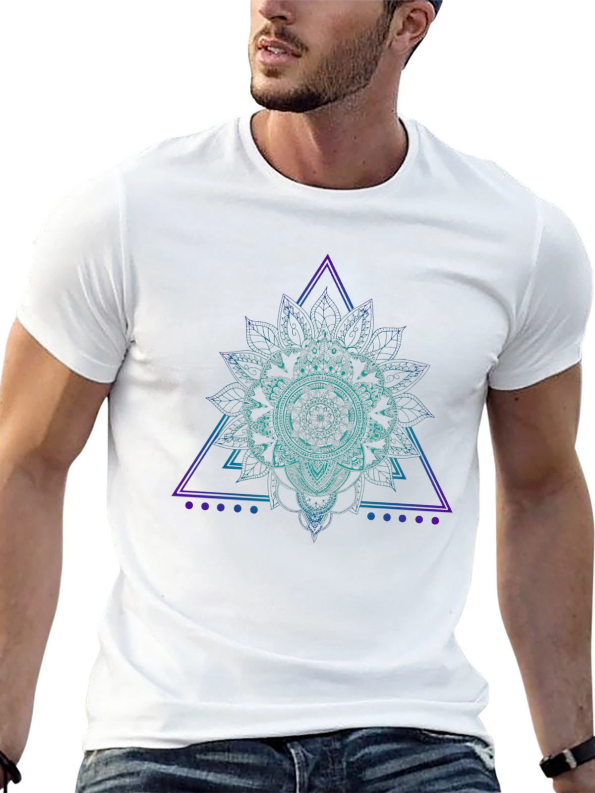 Geometric Mandala Graphic Tee - Black Cotton T-Shirt