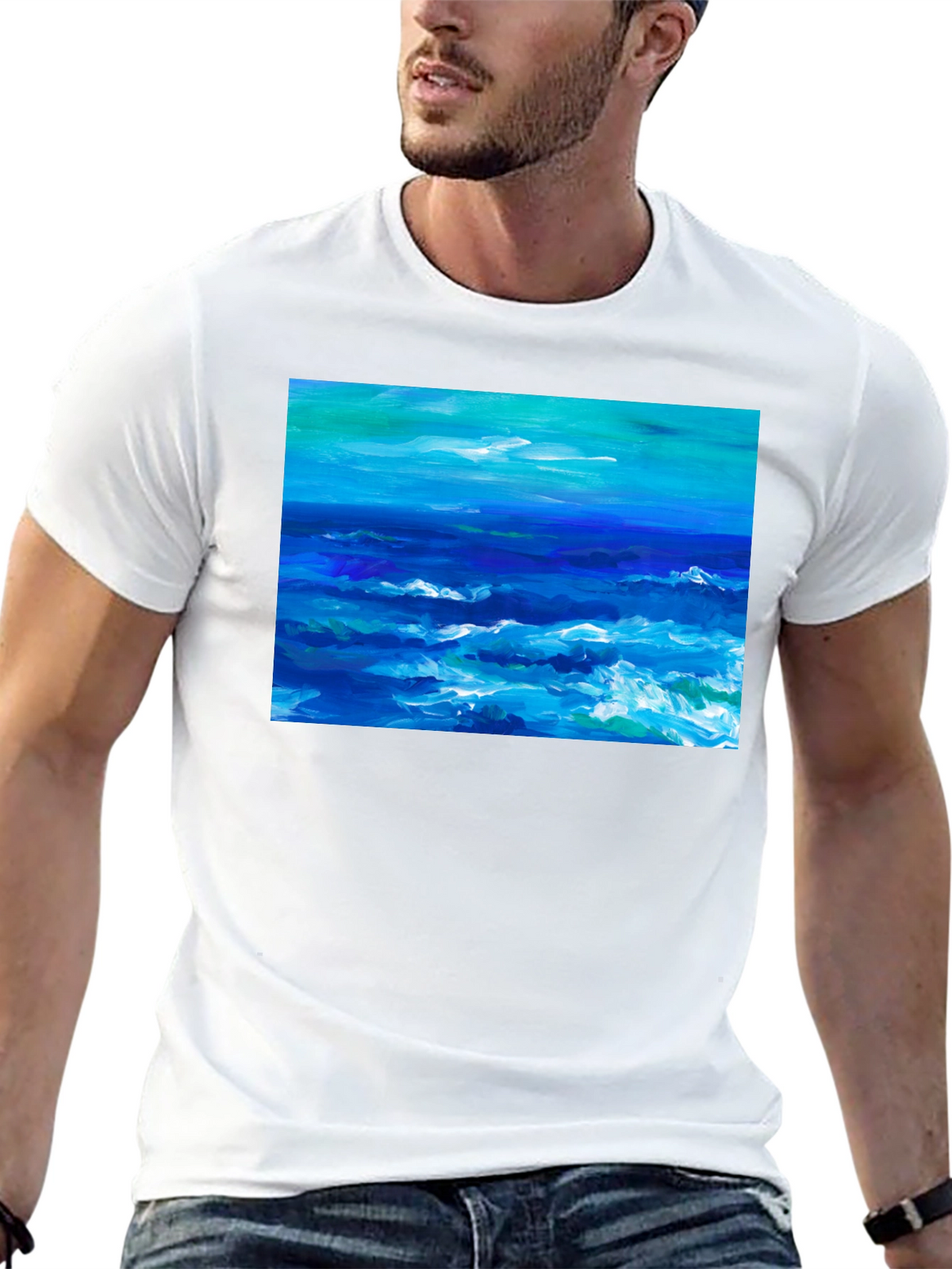 Ocean Wave Art Black T-Shirt