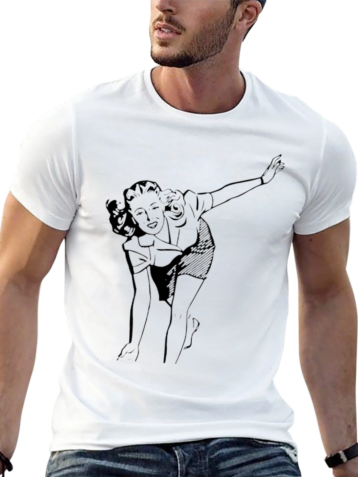 Retro Woman Graphic Tee - Black Cotton T-Shirt