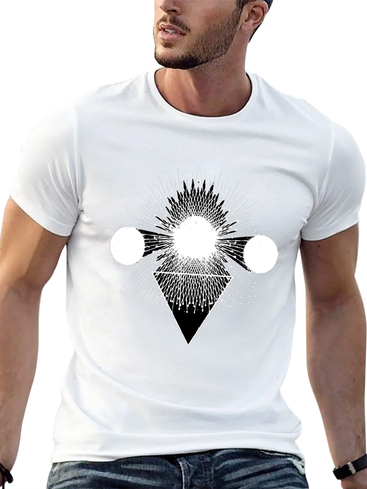 Geometric Print Black Cotton T-Shirt