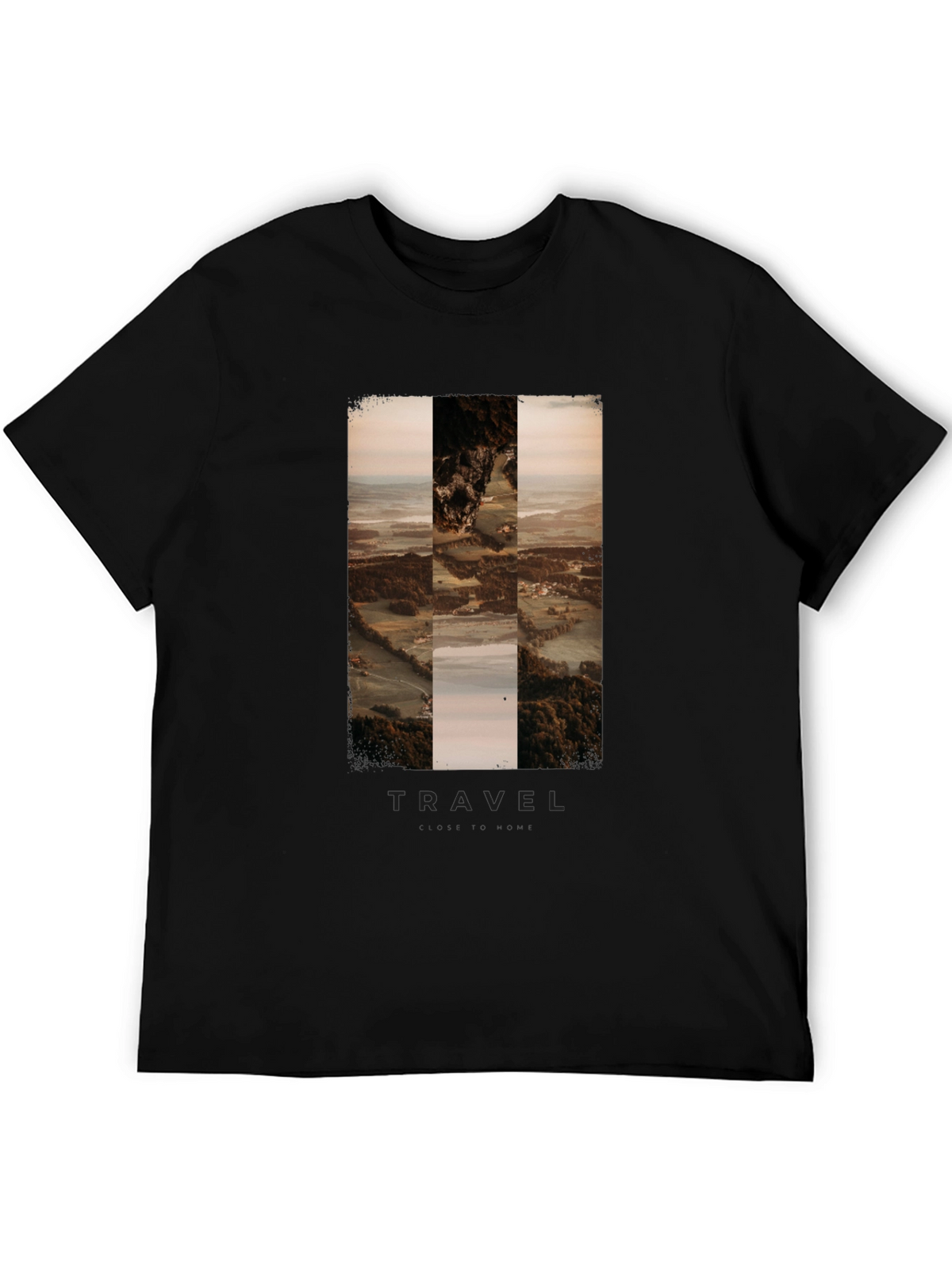 Travel Landscape Print Black T-Shirt