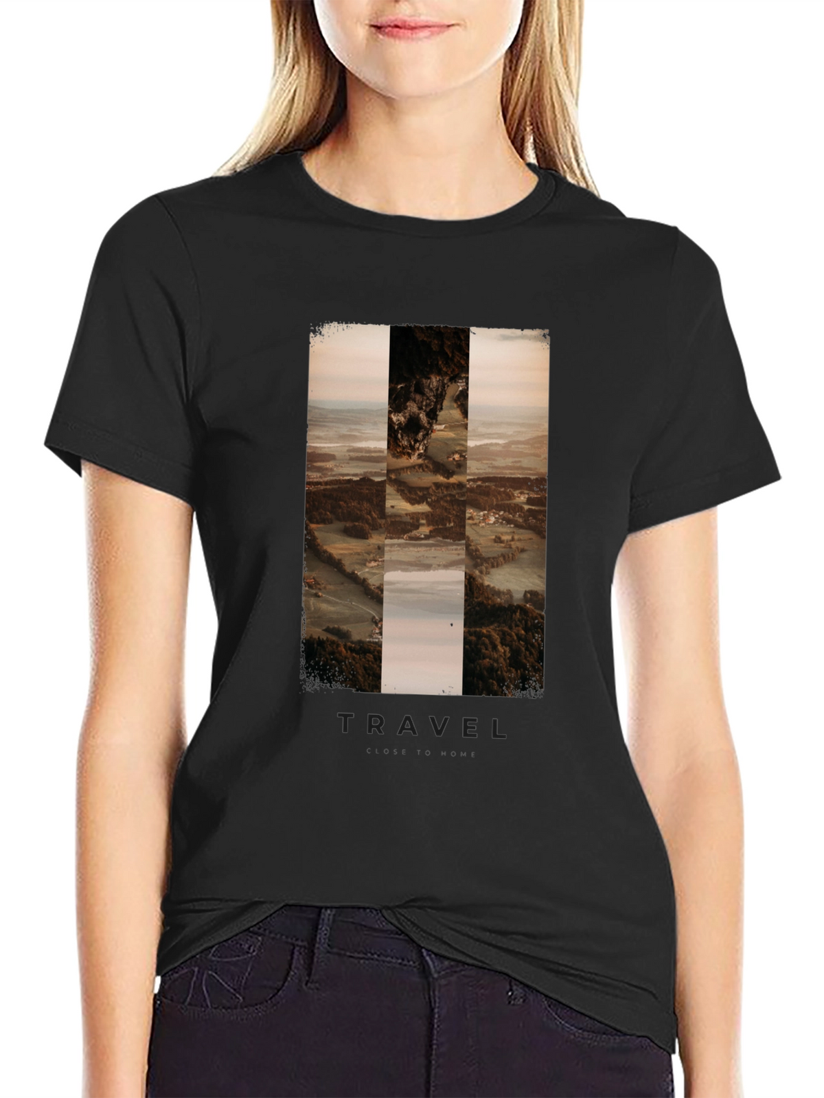 Travel Landscape Print Black T-Shirt