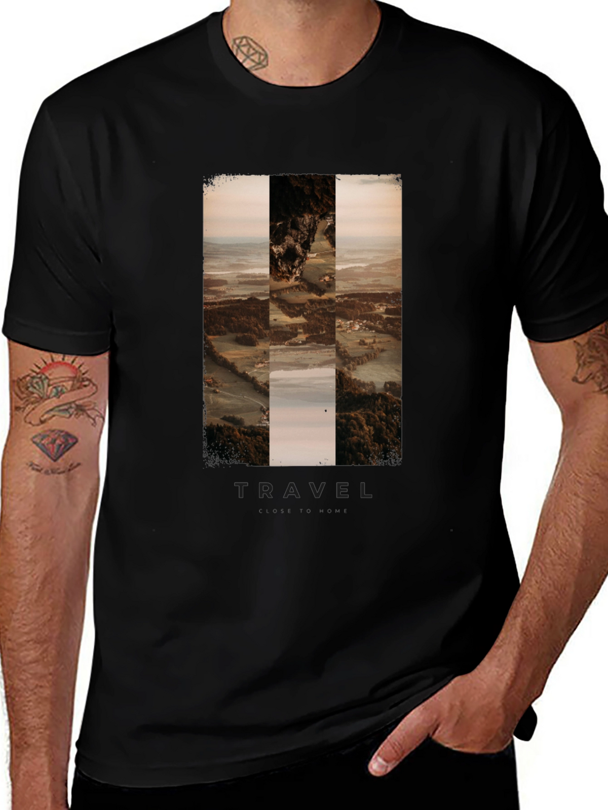Travel Landscape Print Black T-Shirt