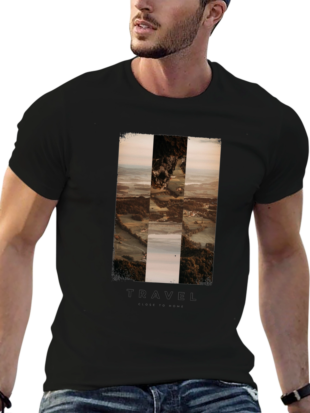 Travel Landscape Print Black T-Shirt