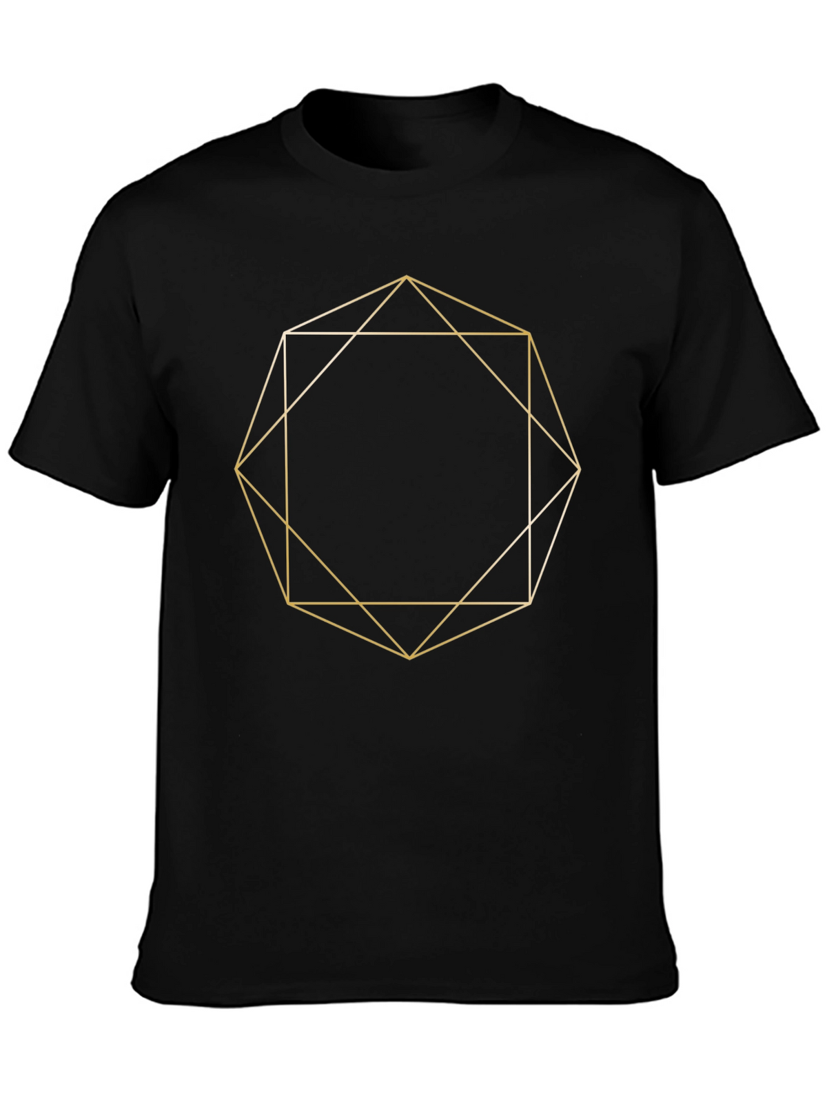Geometric Gold Line Art Black T-Shirt