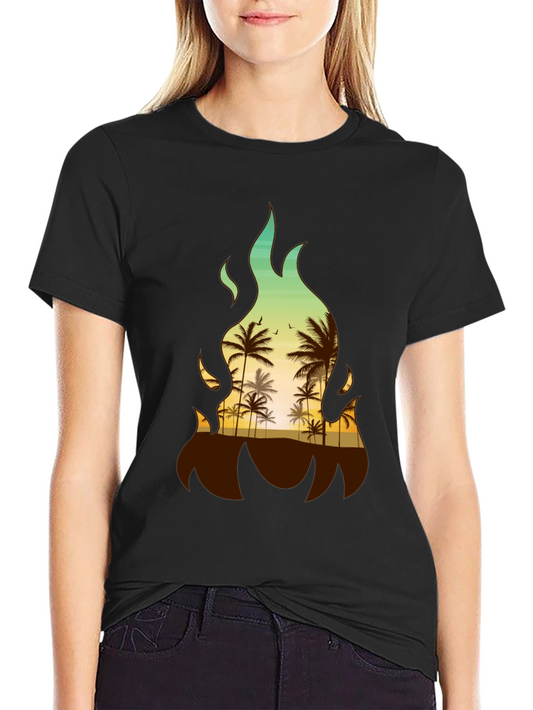 Tropical Fire Palm Tree Graphic Tee