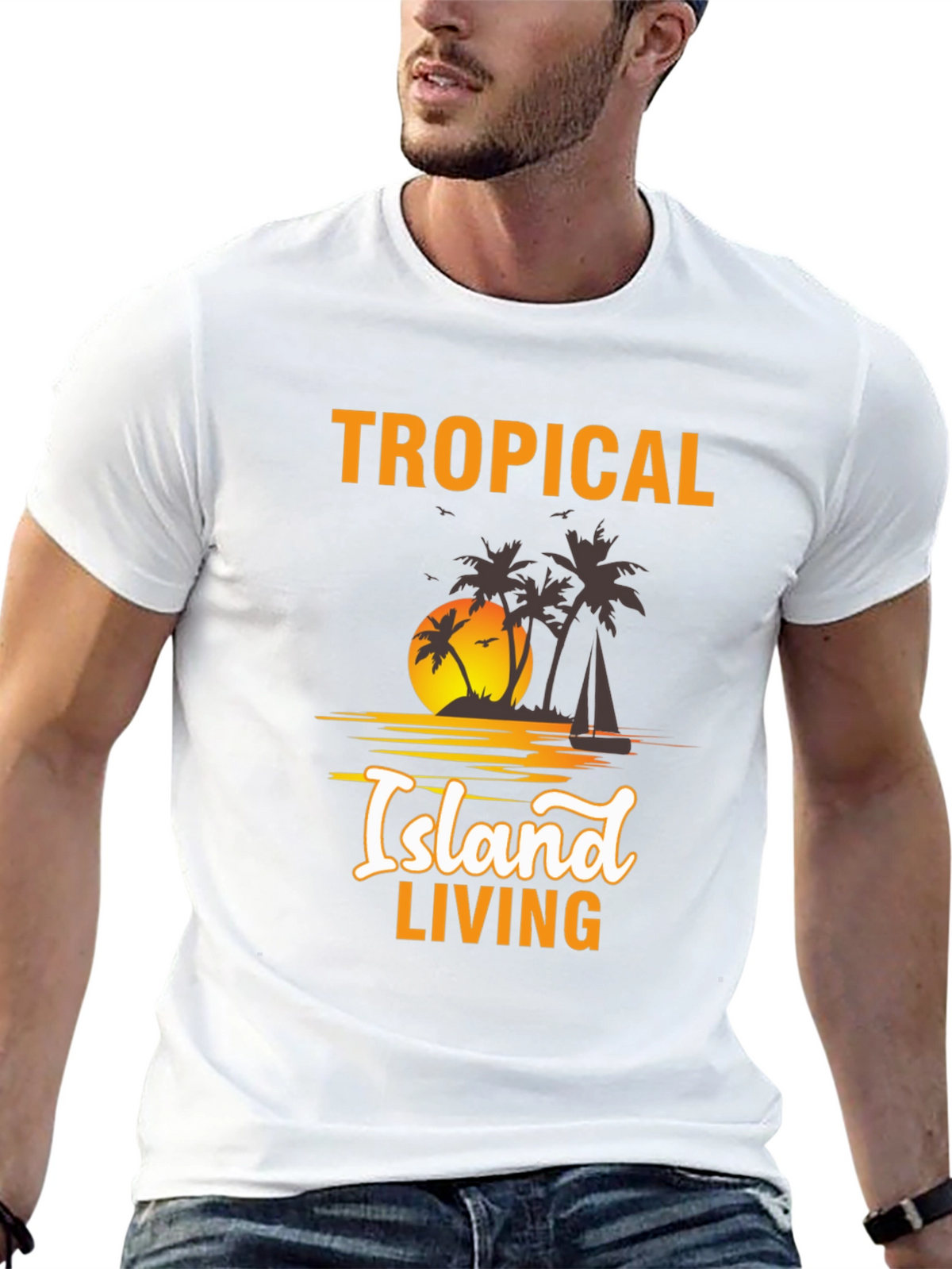 Tropical Island Living Black Graphic Tee