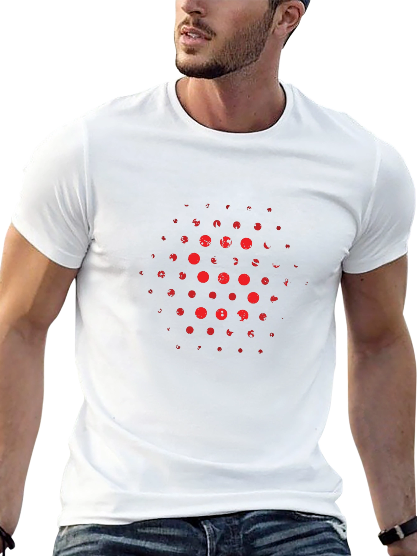 Abstract Red Dot Pattern Black T-Shirt