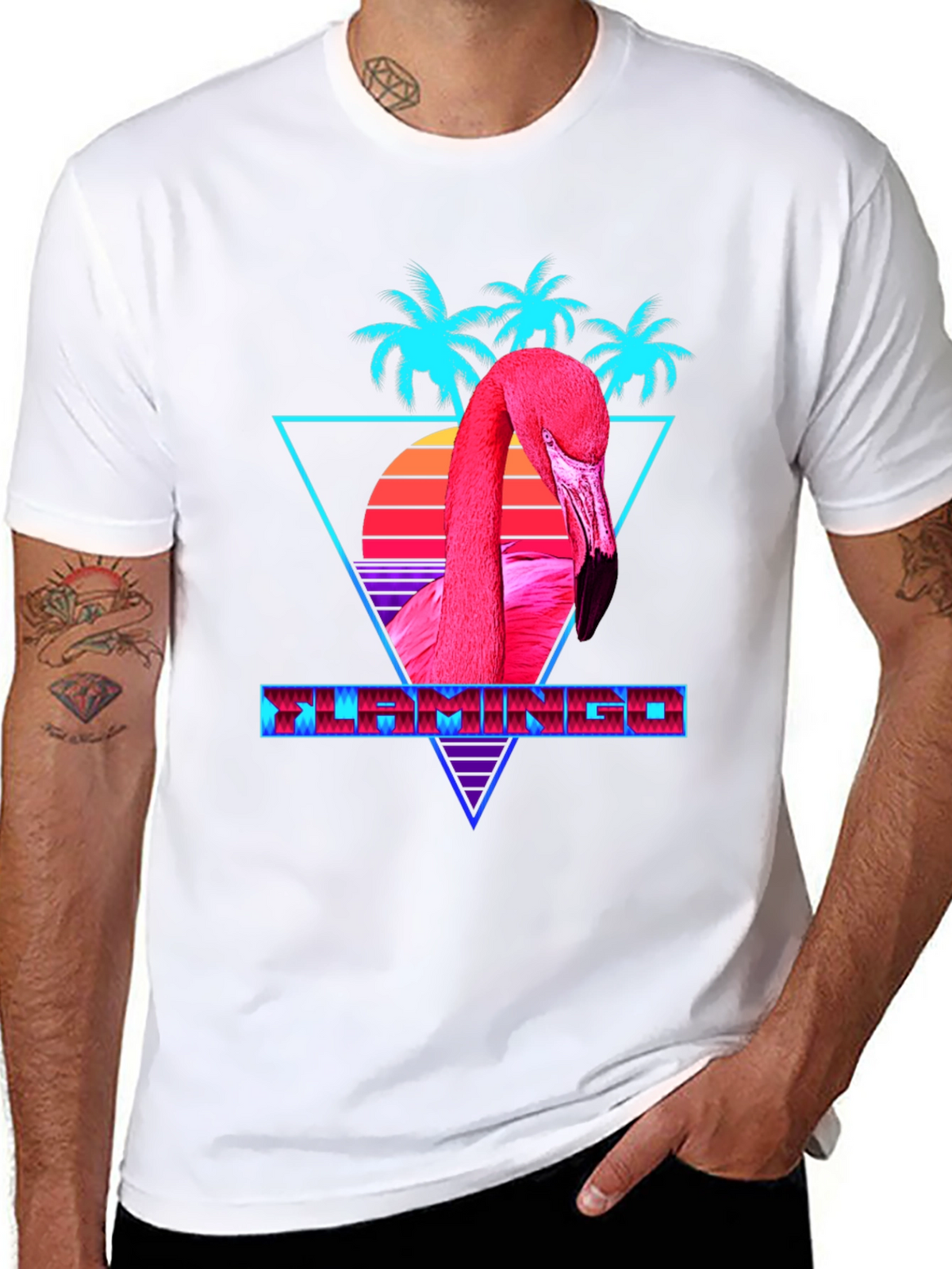 Retro Flamingo Graphic Tee - Black
