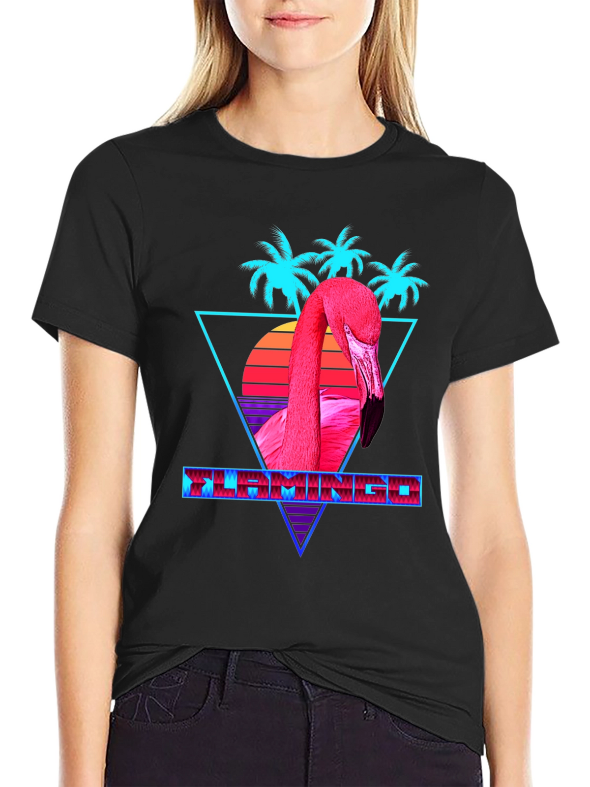 Retro Flamingo Graphic Tee - Black