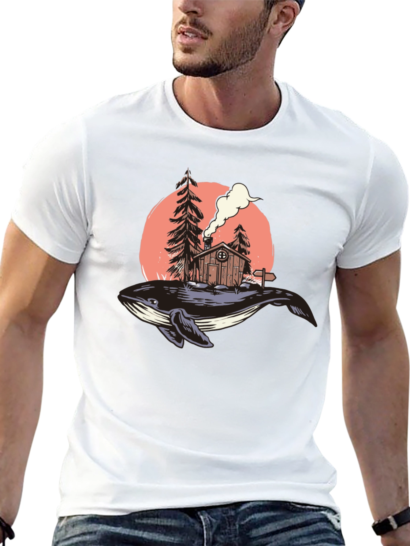 Whale Cabin Graphic Tee - Unique Design Black T-Shirt