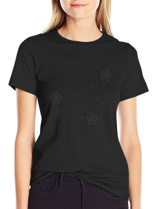 Floral Serotonin Molecule Black T-Shirt