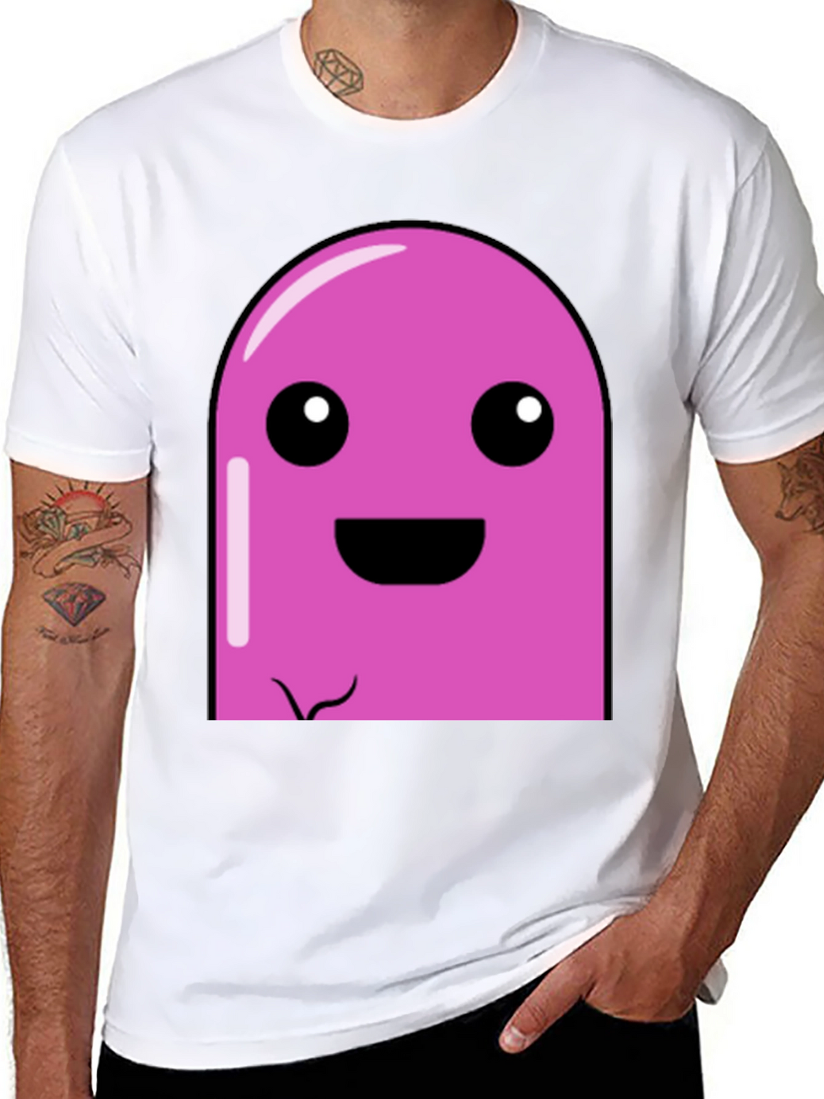 Pink Cartoon Character Graphic Black T-Shirt
